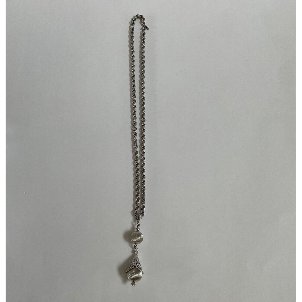 VTG Monet Bolero Silver Filigree Ball Tassel Necklace Rope Chain Book Piece MCM - Picture 9 of 12